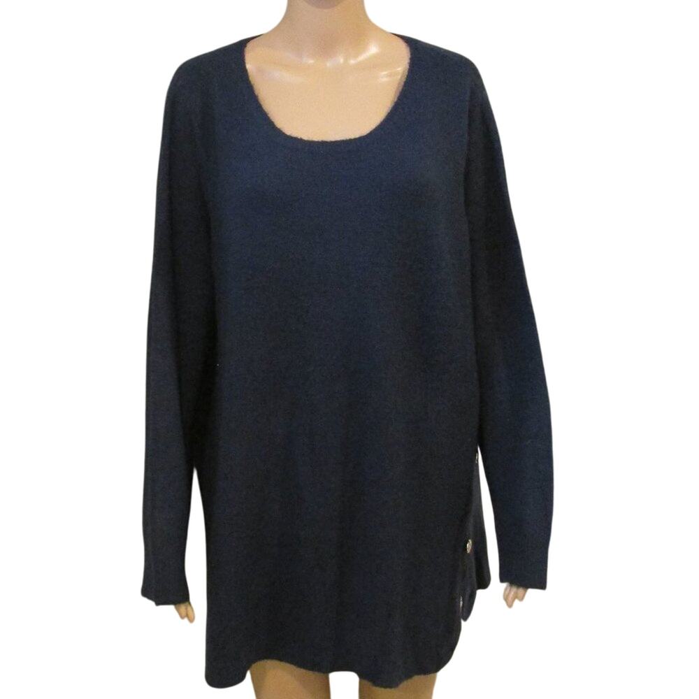 Ellos Sweater Women’s L 18/20 Navy Blue Gold Anchor Button Pullover Stretch